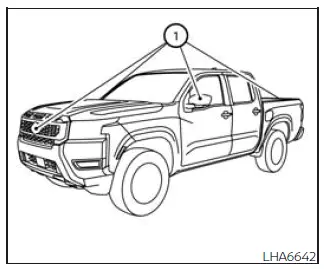 Nissan Frontier Around View Monitor camera locations on grille mirrors and tailgate