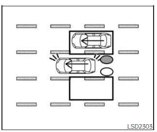 Nissan Frontier blind spot warning illustration with turn signal active while overtaking a vehicle