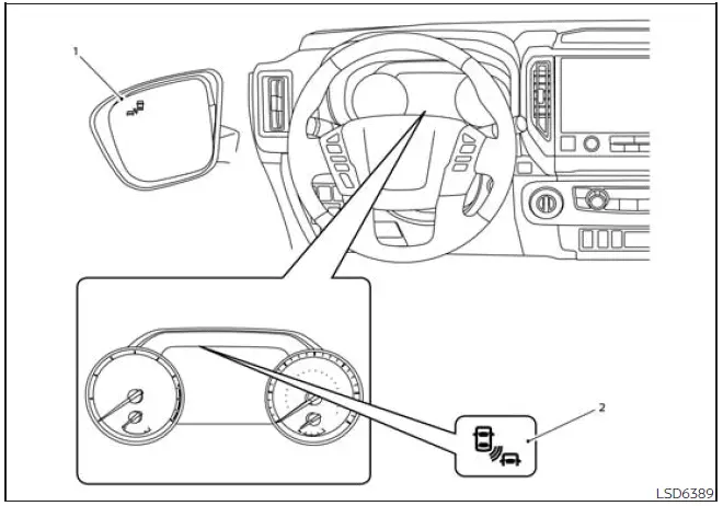 Nissan Frontier BSW and RCTA indicator light operation
