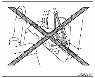 Nissan Frontier King Cab rear-facing child restraint installation using seat belts