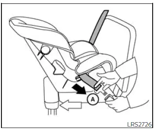 Nissan Frontier rear-facing child restraint seat belt routing step 3