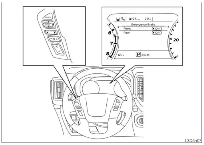 Nissan Frontier AEB with Pedestrian Detection system on and off menu