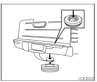 Nissan Frontier spare tire lowered from under rear of vehicle