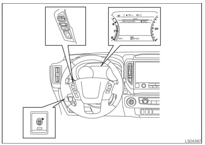 Nissan Frontier LDW system warning switch and settings menu