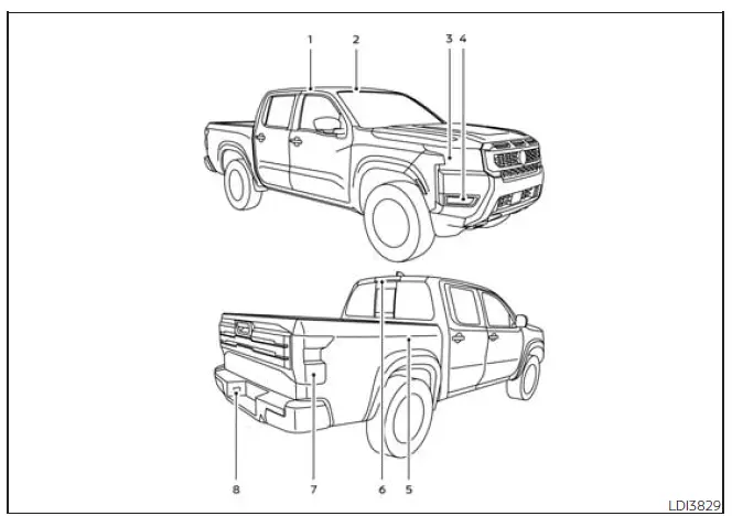 Nissan Frontier exterior and interior light locations overview