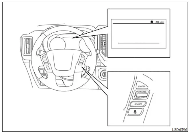 Nissan Frontier ICC vehicle-to-vehicle distance control operation display and following distance settings