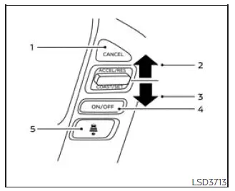 Nissan Frontier Intelligent Cruise Control steering wheel switches for vehicle-to-vehicle distance mode