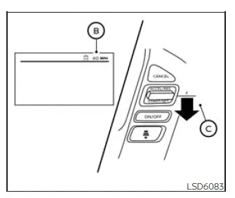 Nissan Frontier ICC set speed display with vehicle ahead detection indicator