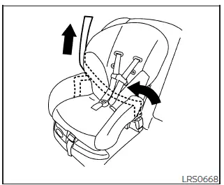 Nissan Frontier removing slack from seat belt during child restraint installation step 6