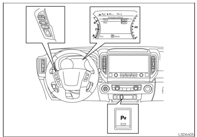 Nissan Frontier menu for turning Rear Automatic Braking system on or off