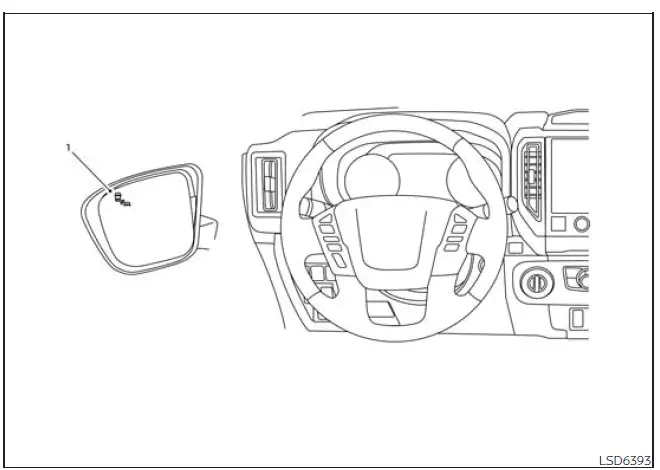 Nissan Frontier RCTA system operation display with side BSW RCTA indicator light