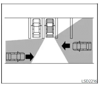 Nissan Frontier RCTA radar detecting a vehicle approaching from the side while reversing