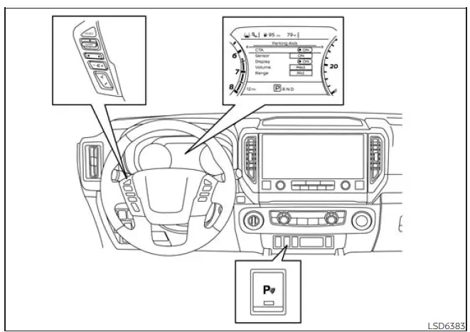 Nissan Frontier vehicle information display menu for enabling or disabling the RCTA system
