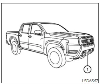 Nissan Frontier ICC front radar sensor maintenance area on the front bumper and emblem