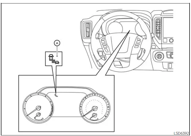 Nissan Frontier BSW and RCTA system temporarily unavailable warning shown in the vehicle information display