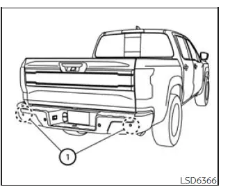 Nissan Frontier rear bumper radar sensor locations for BSW and RCTA system maintenance