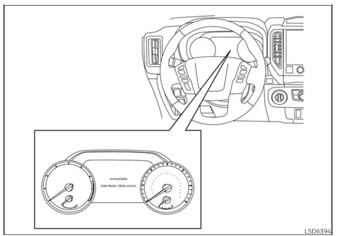 Nissan Frontier RCTA system temporarily unavailable warning in the vehicle information display