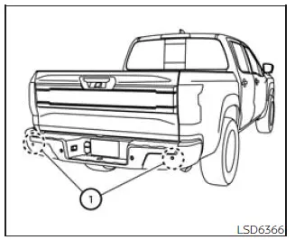 Nissan Frontier rear bumper radar sensor locations for BSW and RCTA system maintenance