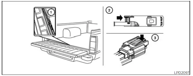 Nissan Frontier rear camera connector bracket before tailgate removal