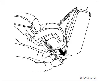 Nissan Frontier rear-facing child seat belt routing procedure step 2
